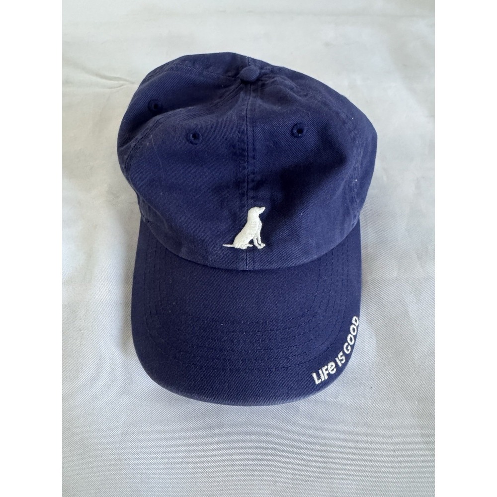 Life Is Good Wag On Embroidered Dog Logo Navy Blue Strapback Dad Hat Keep Simple